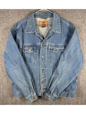 Route 66 Trucker Jean Denim Jacket Military Embroidered Men’s Size Large